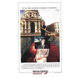 British Airways Holidays Venice Italy Gondola Vacation 1990s Vintage Print Ad